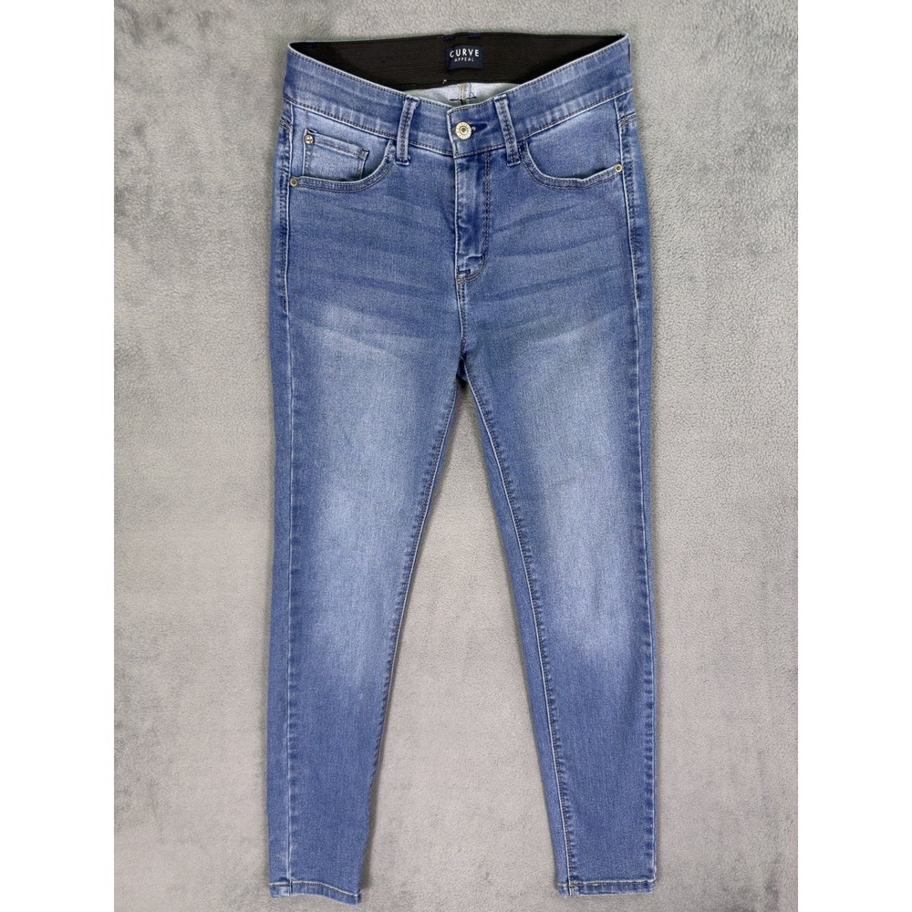 Curve Appeal Jeans Womens 2/26 Blue Skinny Medium Wash Mid Rise Elastic Waist